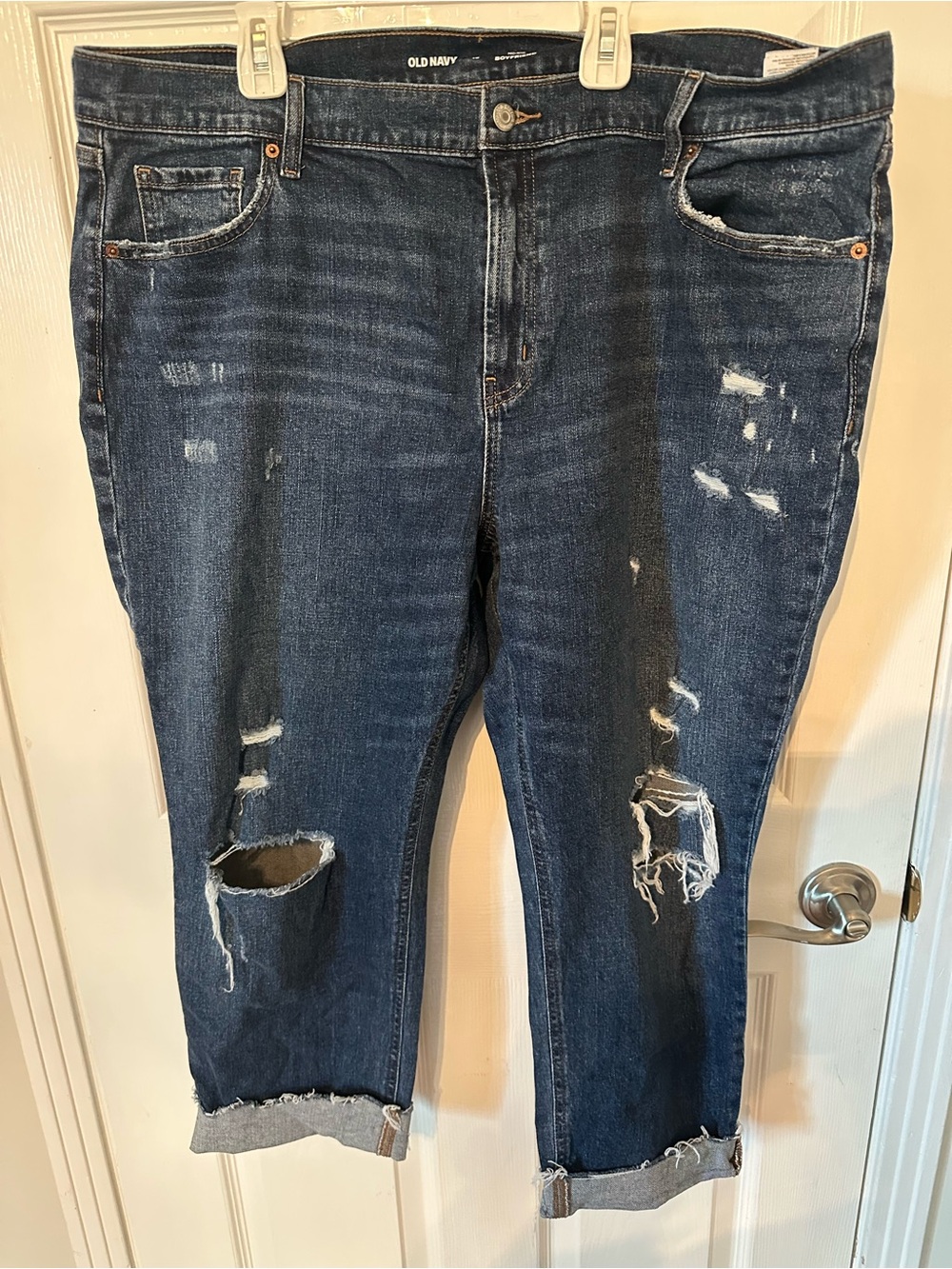 Old Navy Dark Blue Distressed Cropped Jeans